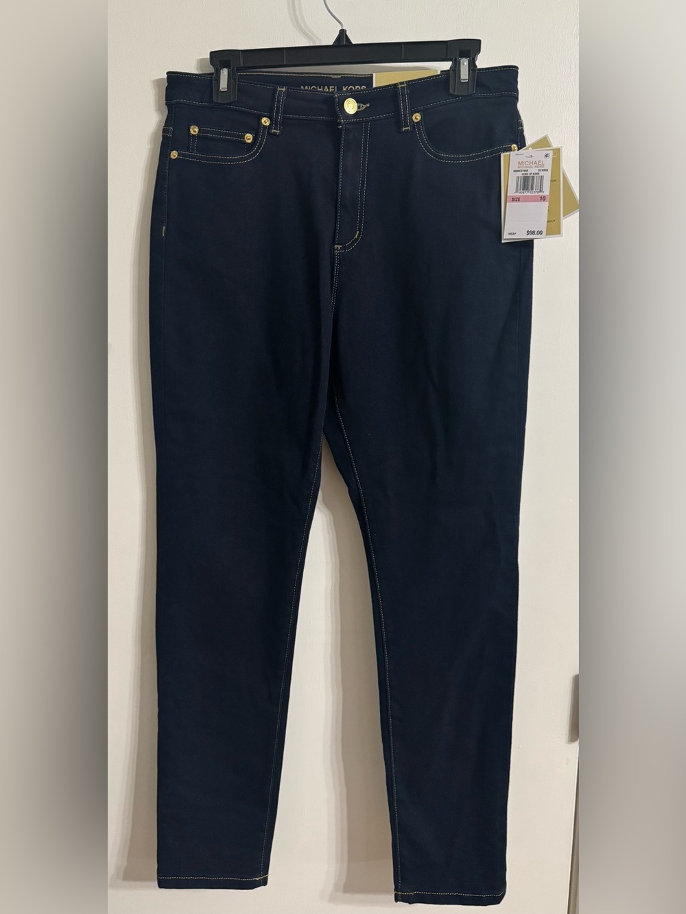 Michael Kors Navy Slim Straight Jeans with Gold Hardware
